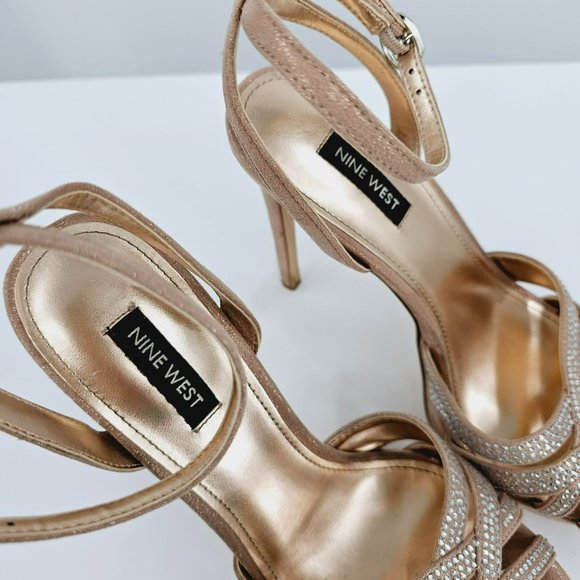 Nine West Wngobig2 Platform Sandals 8 Light Natural Glitter Pink Wedge Stilettos - Picture 3 of 13